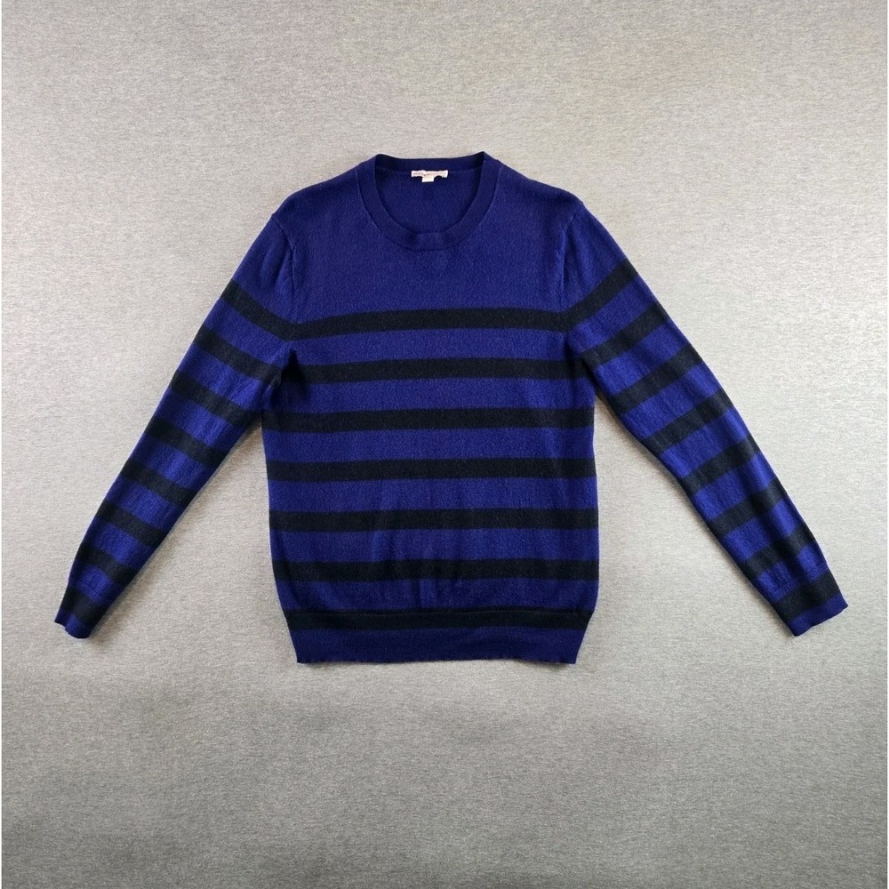 GAP Sweater Mens‎ Large Royal Purple Charcoal Stripe 100% Merino Wool Pullover